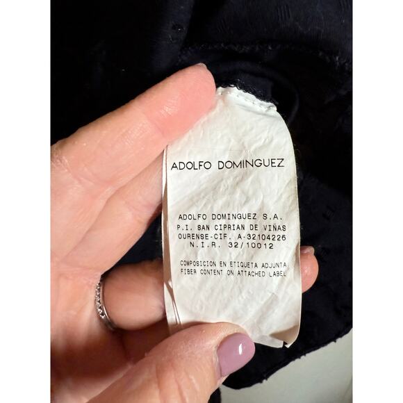 Adolfo Domiguz Navy Blue Smocked Swiss Dot Long Sleeve Blouse 44EU/16US - Picture 4 of 7